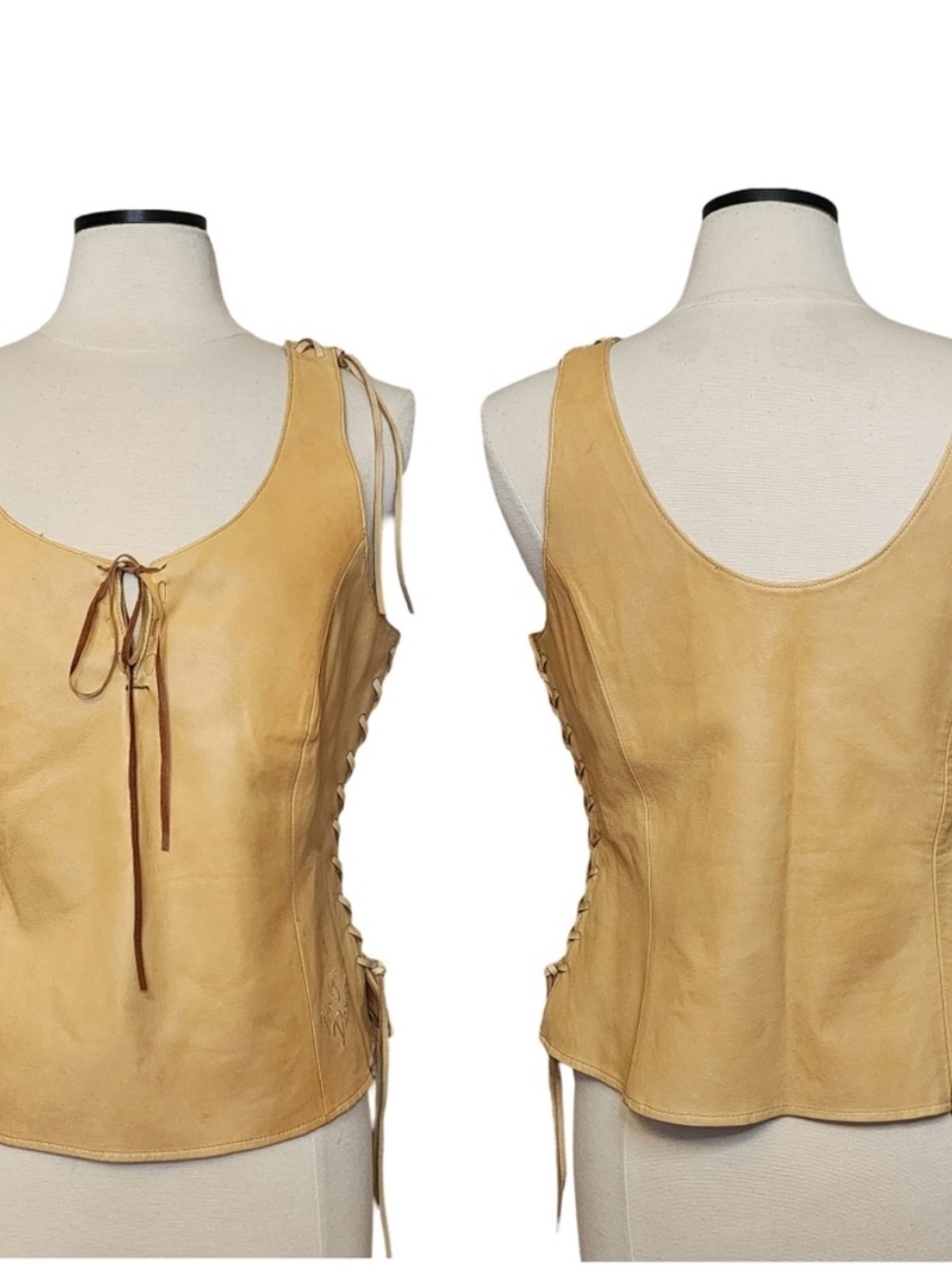 Harley-Davidson Tan Leather Lace-Up Tank Top and Pants Set